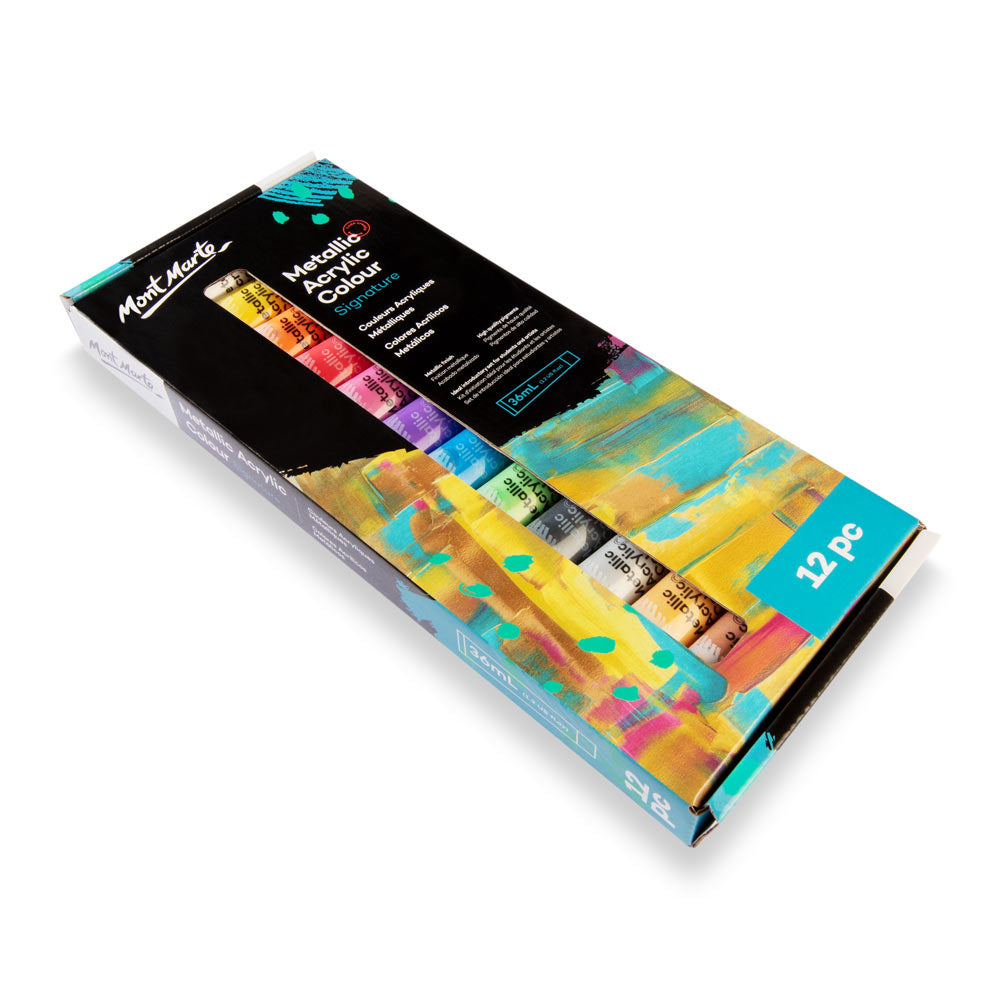 Mont Marte Signature Metallic Acrylic Colour Paint Set 12pc x 36ml