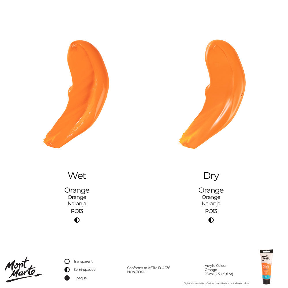 75ml Mont Marte Acrylic Colour Signature Paint Set Tube - Orange