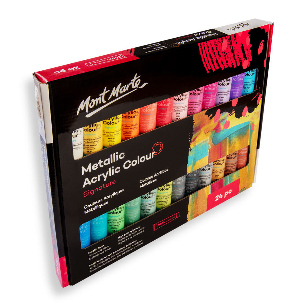 Mont Marte Metallic Acrylic Colour Signature Paint Set - 24×36ml