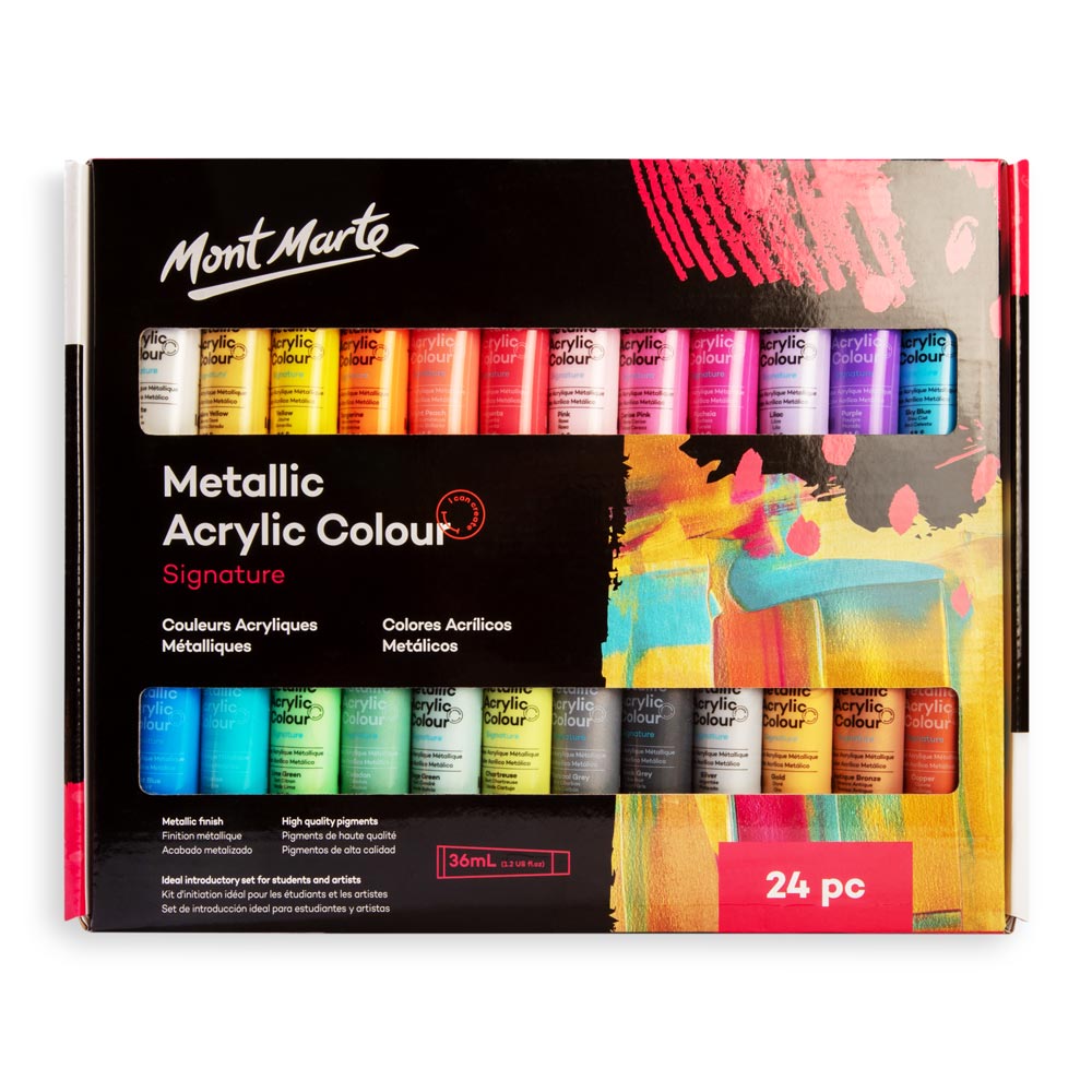 Mont Marte Metallic Acrylic Colour Signature Paint Set - 24×36ml