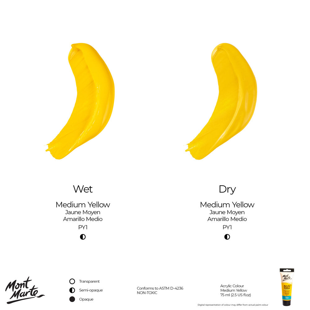 75ml Mont Marte Acrylic Colour Signature Paint Tube - Medium Yellow