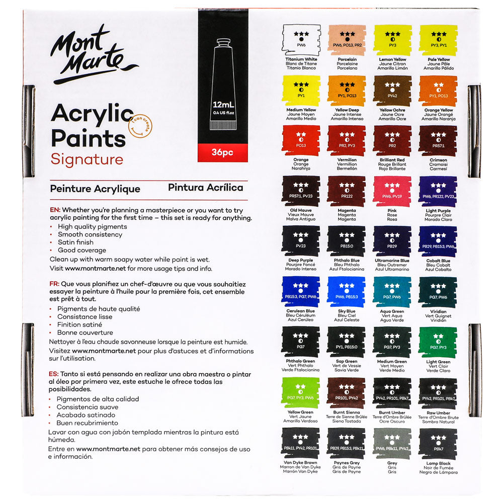 Mont Marte Acrylic Colour Signature Paint Set - 36pc×12ml