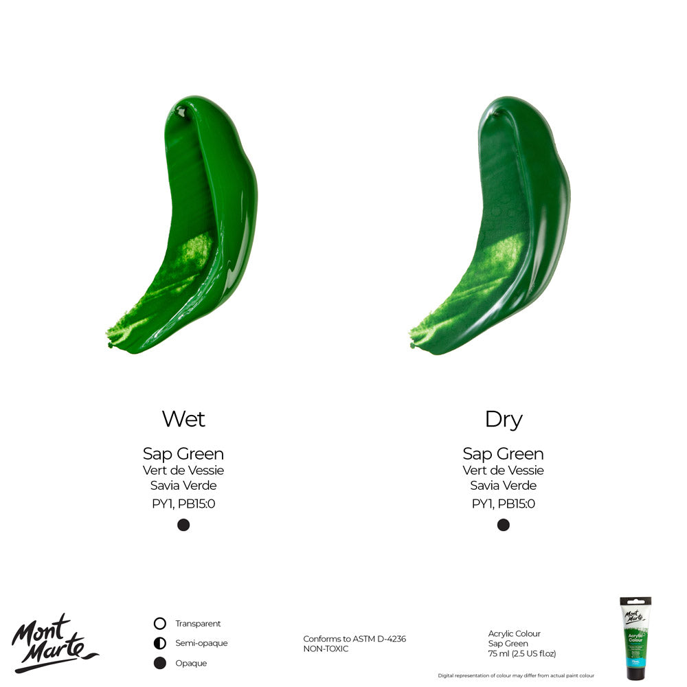 75ml Mont Marte Acrylic Colour Signature Paint Tube - Sap Green