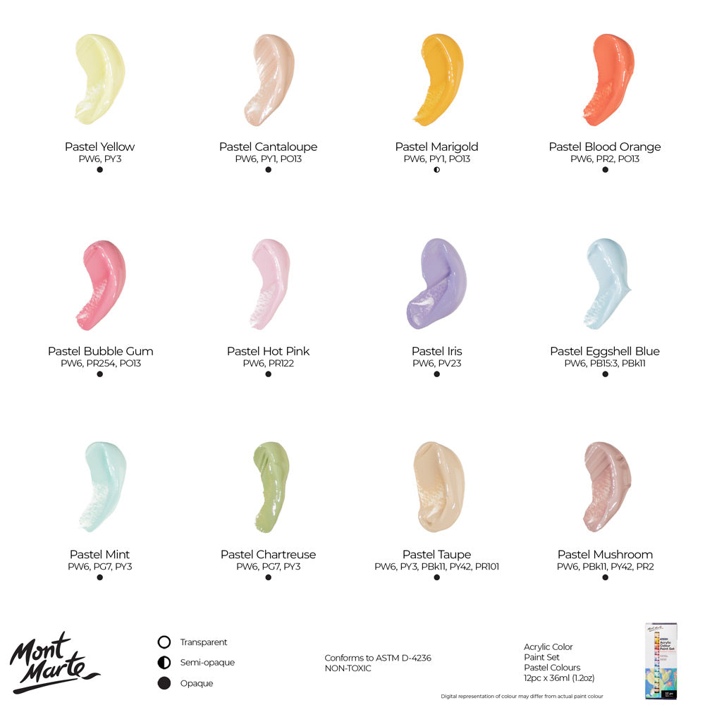 Monte Marte Acrylic Colour Pastel Paint Set Signature 12pc x 36ml