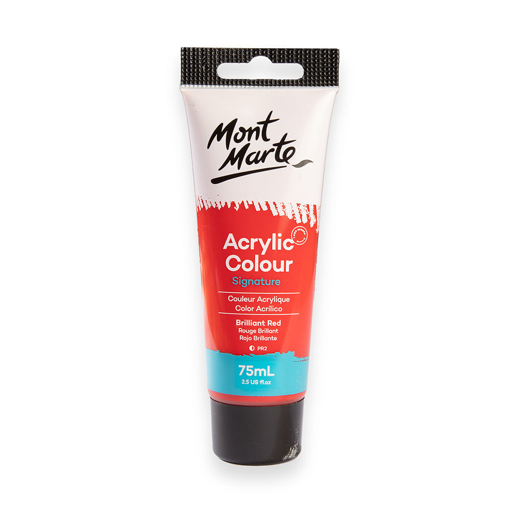 75ml Mont Marte Acrylic Colour Signature Paint Tube - Brilliant Red