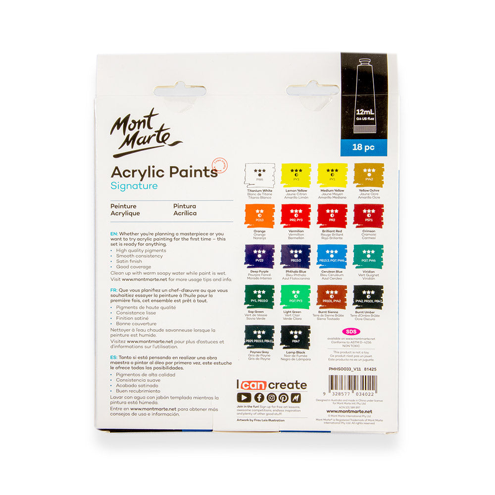 Mont Marte Acrylic Colour Signature Paint Set - 18pc×12ml