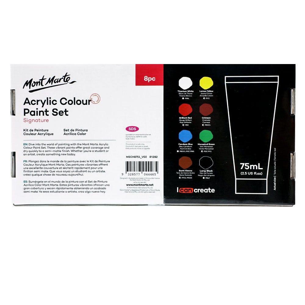 Mont Marte Acrylic Colour Signature Paint Set 8pc×75ml