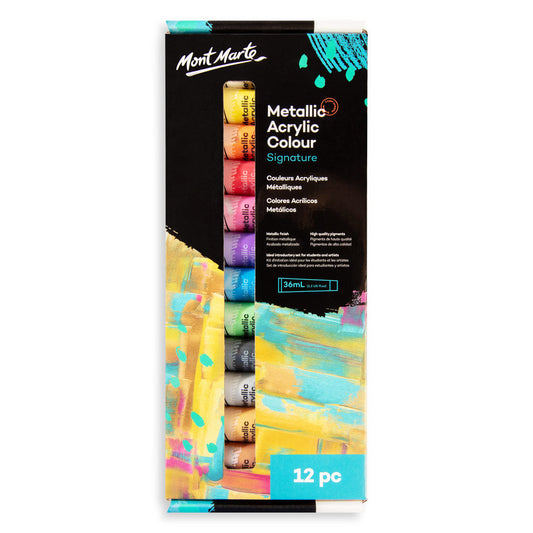 Mont Marte Signature Metallic Acrylic Colour Paint Set 12pc x 36ml