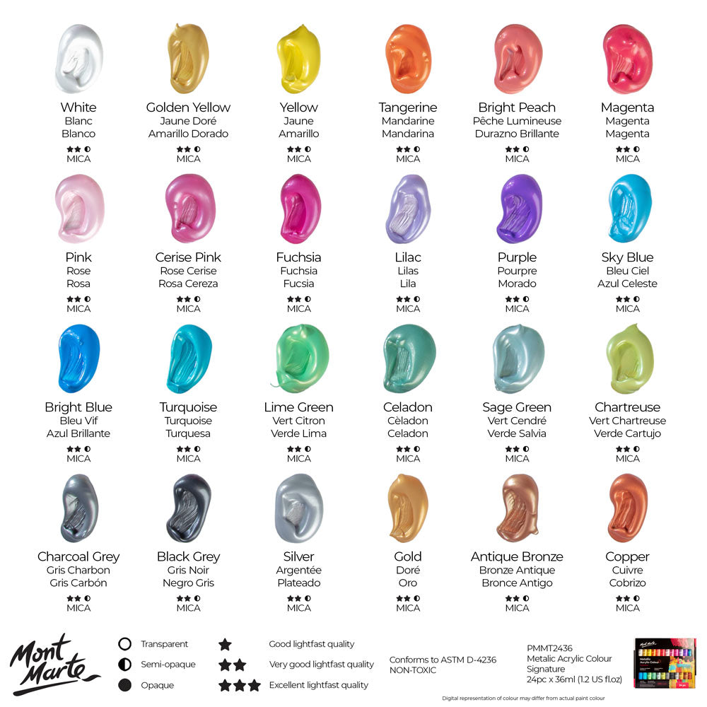 Mont Marte Metallic Acrylic Colour Signature Paint Set - 24×36ml