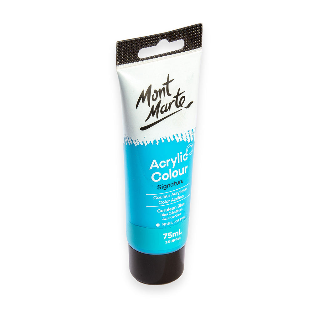 75ml Mont Marte Acrylic Colour Signature Paint Tube - Cerulean Blue
