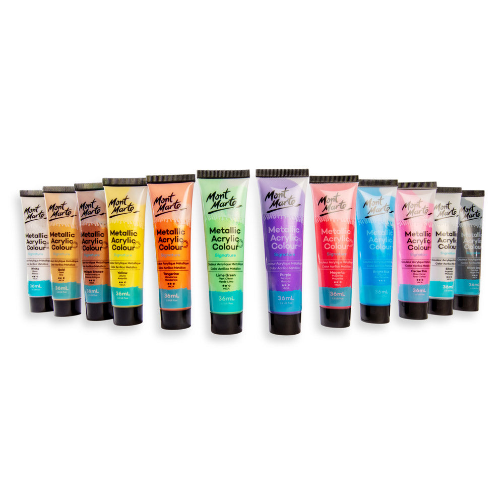 Mont Marte Signature Metallic Acrylic Colour Paint Set 12pc x 36ml