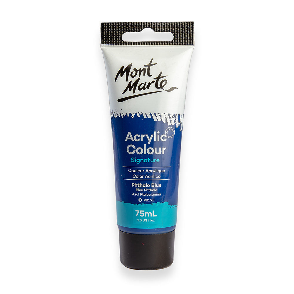 75ml Mont Marte Acrylic Colour Signature Paint Tube - Phthalo Blue
