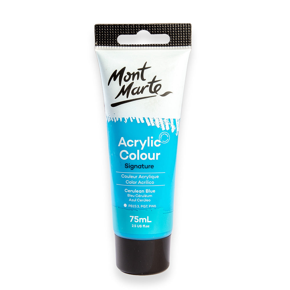 75ml Mont Marte Acrylic Colour Signature Paint Tube - Cerulean Blue
