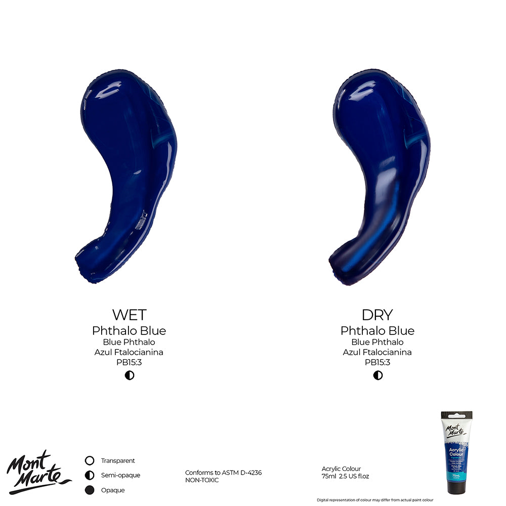 75ml Mont Marte Acrylic Colour Signature Paint Tube - Phthalo Blue