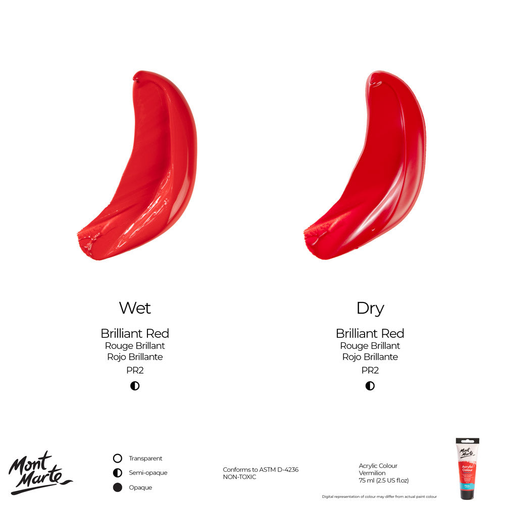 75ml Mont Marte Acrylic Colour Signature Paint Tube - Brilliant Red