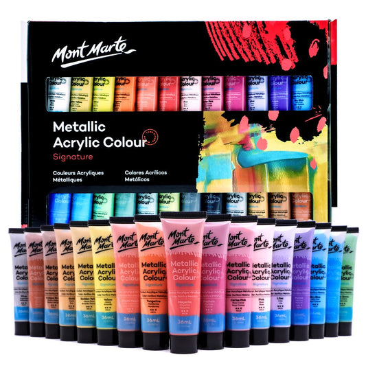 Mont Marte Metallic Acrylic Colour Signature Paint Set - 24×36ml